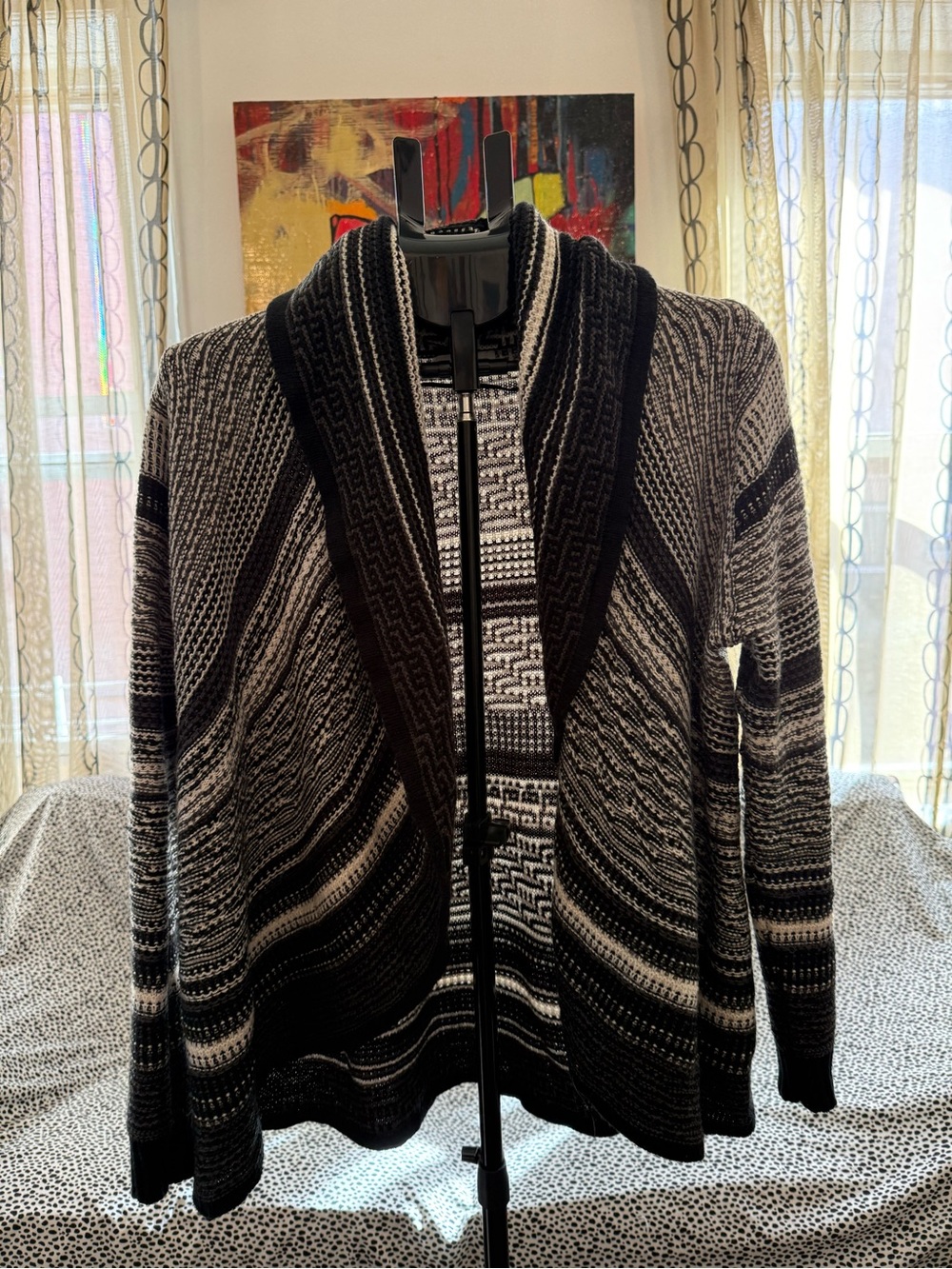 Charter Club Black and Gray Shawl-Collar Knit Cardigan